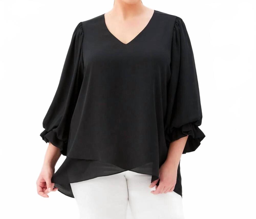 NEW KAREN KANE layered sleeve asymmetric top - plus size in black